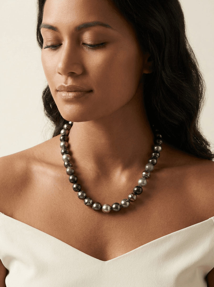 String Pearl Necklace — worn on model