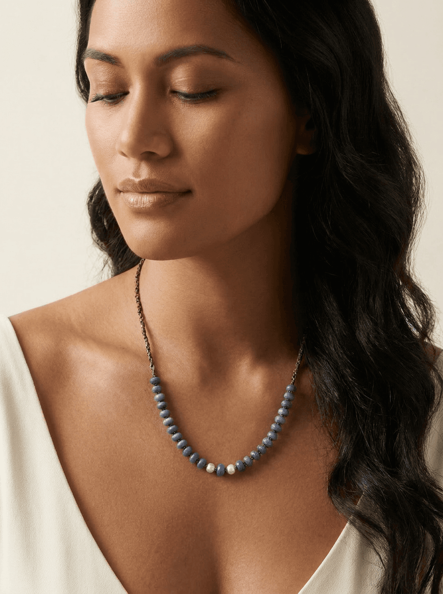 Freshwater Pearl & Stone Necklace — worn on model