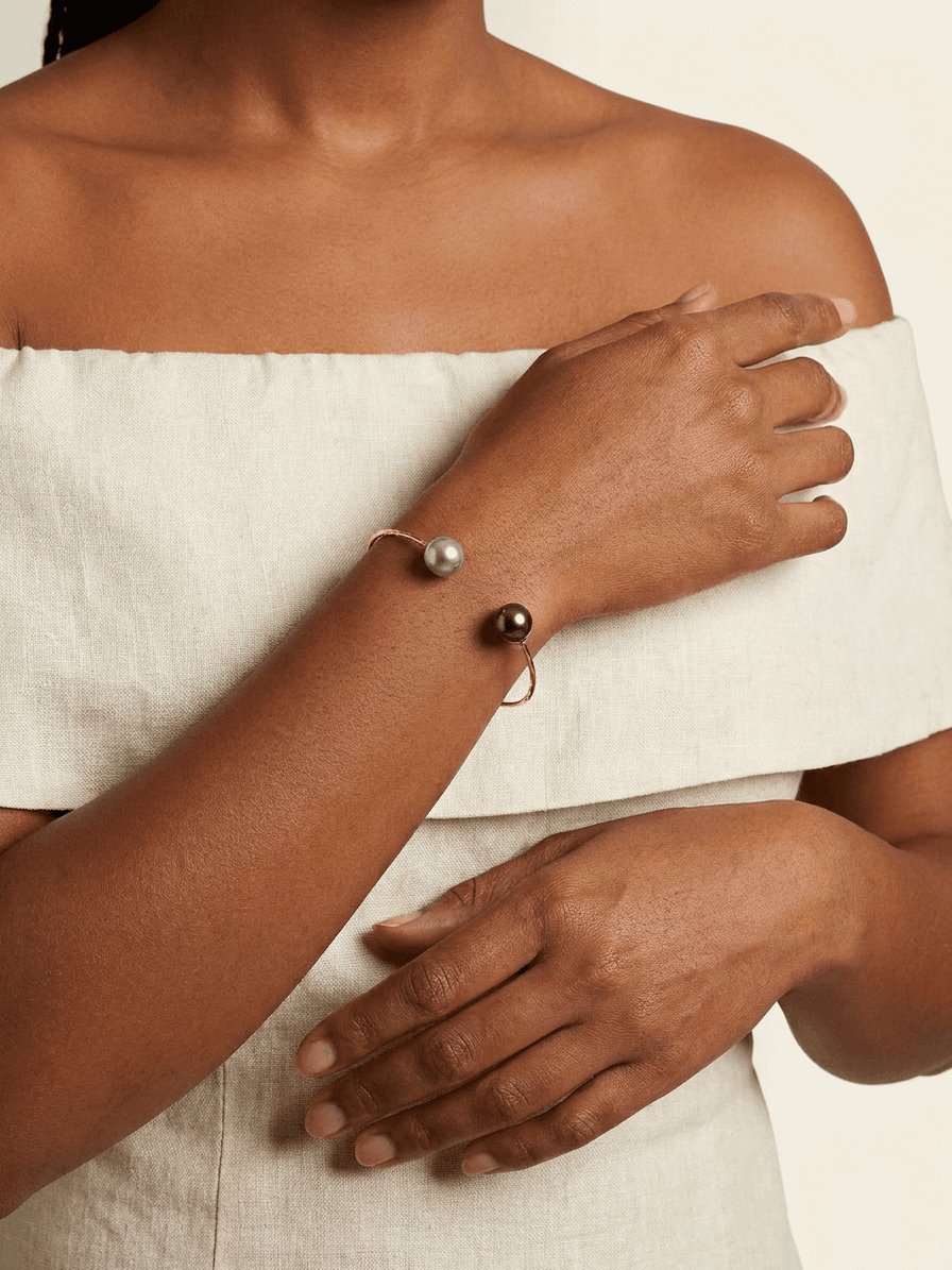 Two Tahitian Pearl Cuff Bracelet — worn on model