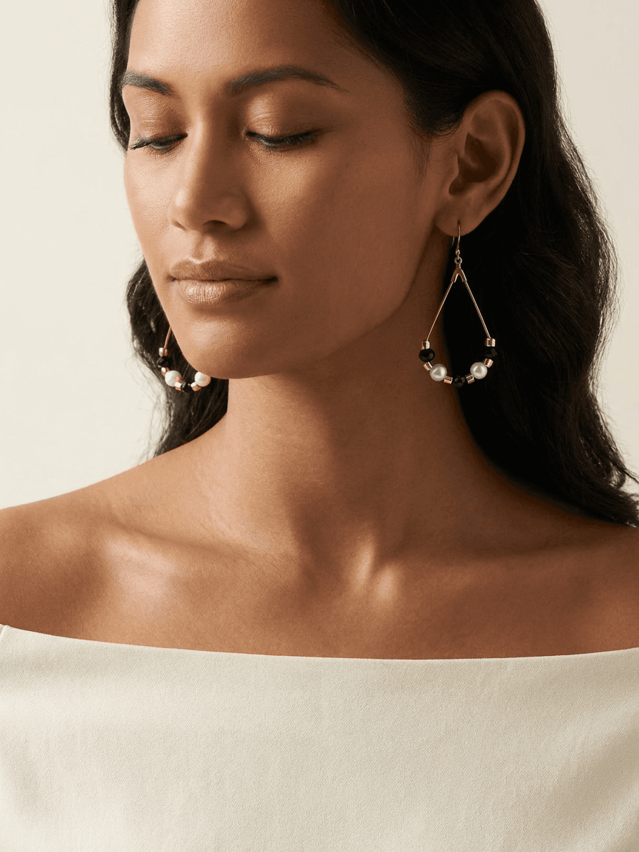 Freshwater Pearl & Blue Crystal Earrings — worn on model