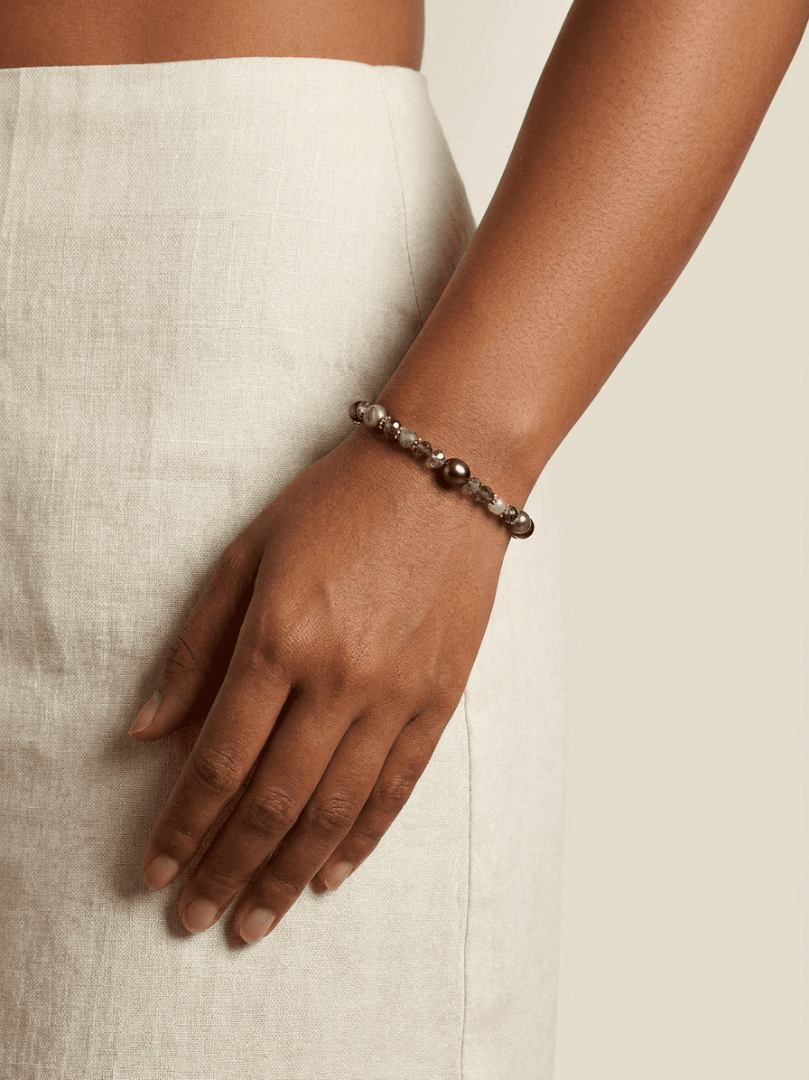 Four Tahitian Pearl & Crystal Bracelet — worn on model