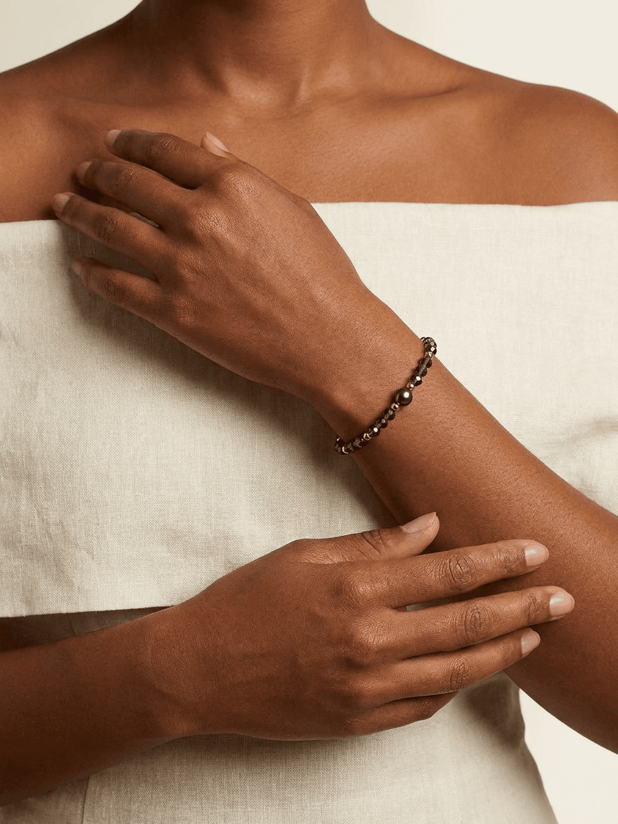 Single Tahitian Pearl & Crystal Bracelet — worn on model
