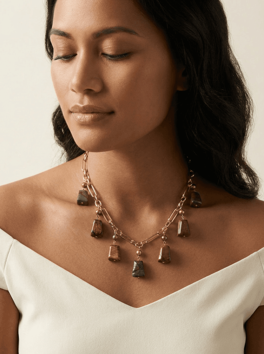 Tahitian Pearl & Stone Necklace — worn on model