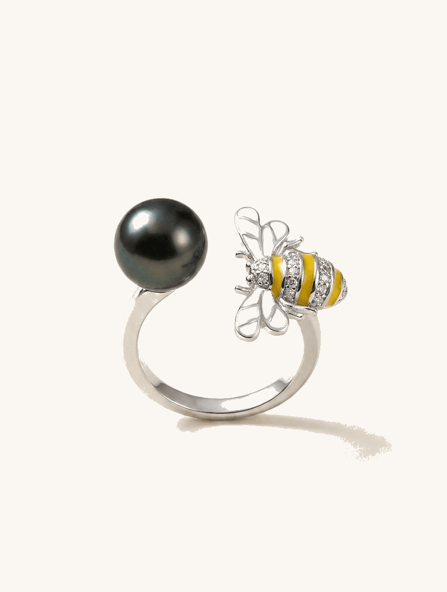 Bumble Bee & Tahitian Black Pearl Ring
