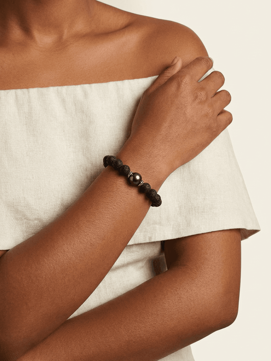 Single Tahitian Pearl & Stone Bracelet — worn on model