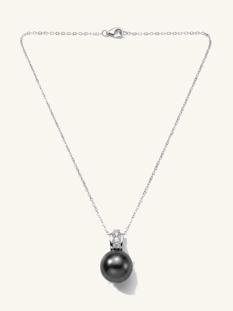 White Gold, Diamond & Tahitian Black Pearl Necklace