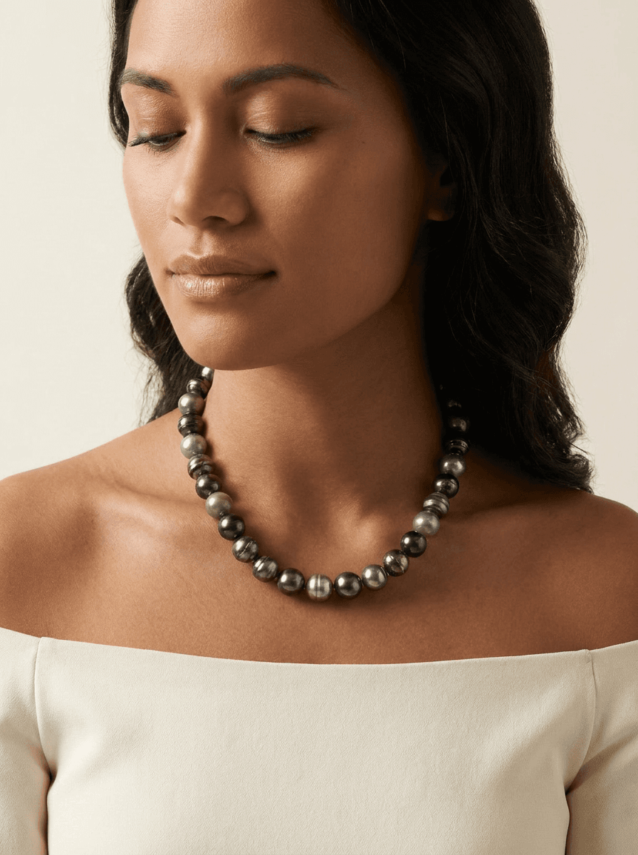 String Pearl Necklace — on model