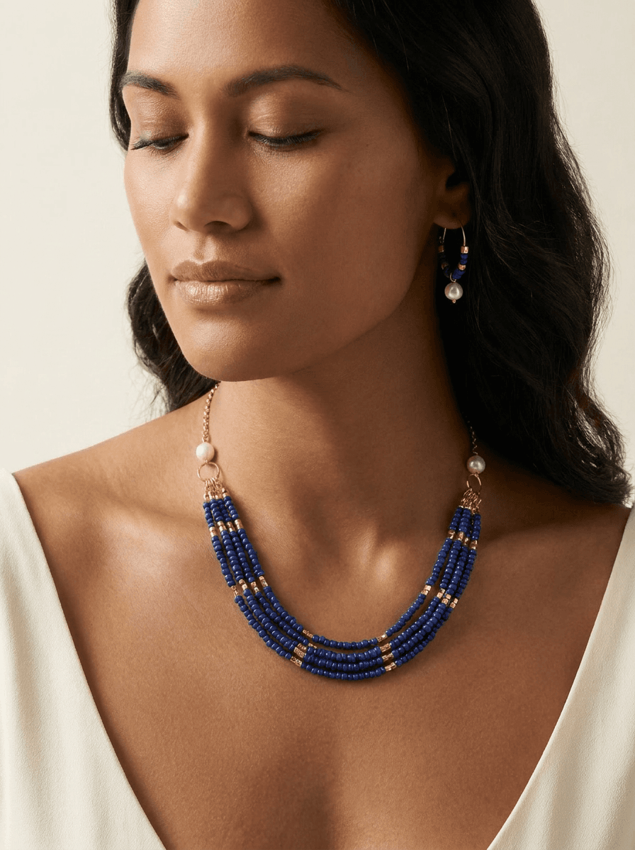 Freshwater Pearl & Stone Jewelry Set — worn on model