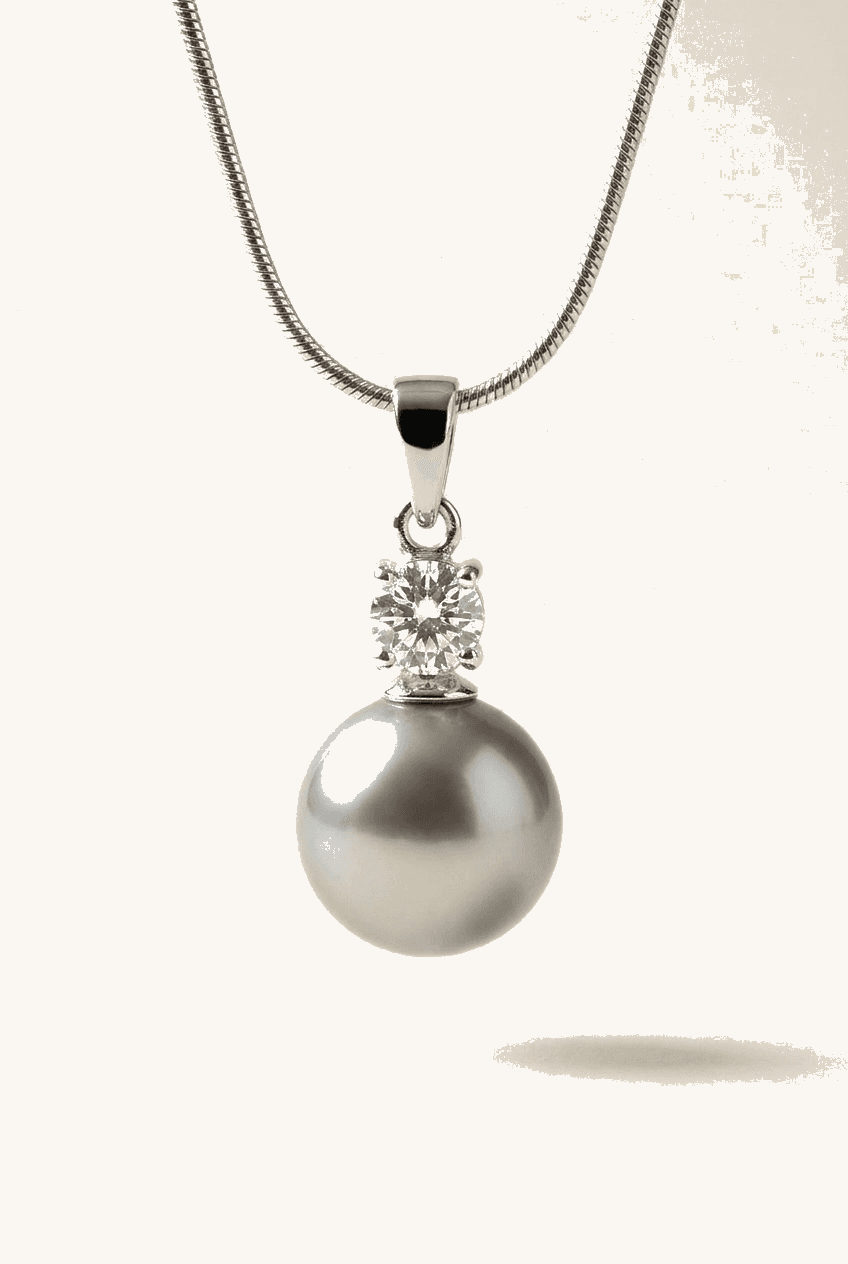 Silver Tahitian Pearl & Crystal Pendant Necklace