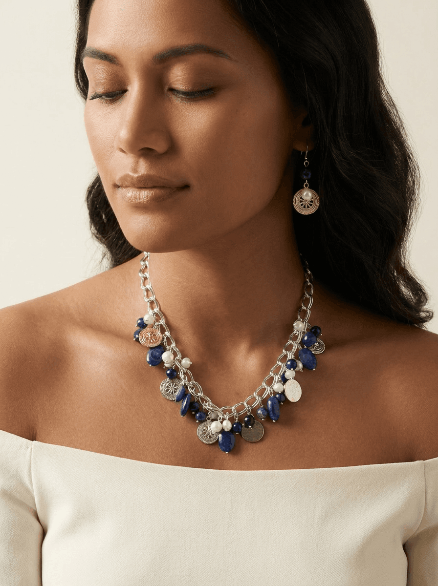 Tahitian Pearl Necklace & Earring Set — worn on model