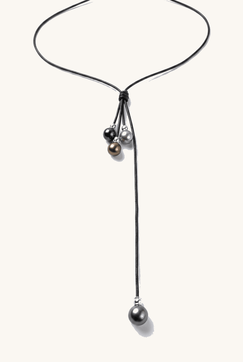 Multi-Color Tahitian Pearl Adjustable Leather Necklace