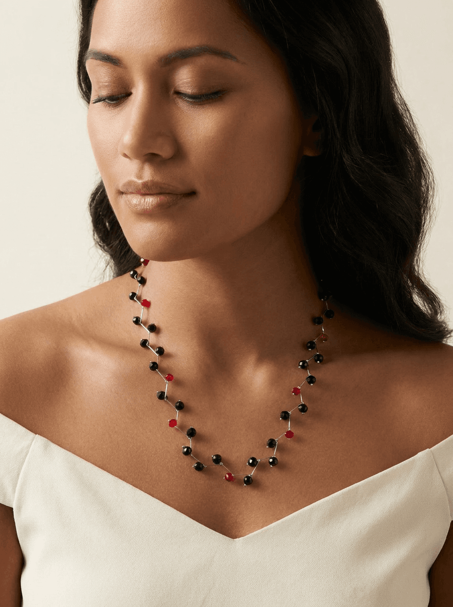 Crystal Pendant Necklace — worn on model