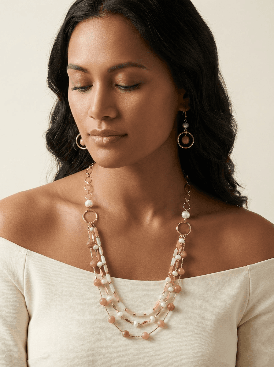 Freshwater Pearl & Stone Jewelry Set — worn on model
