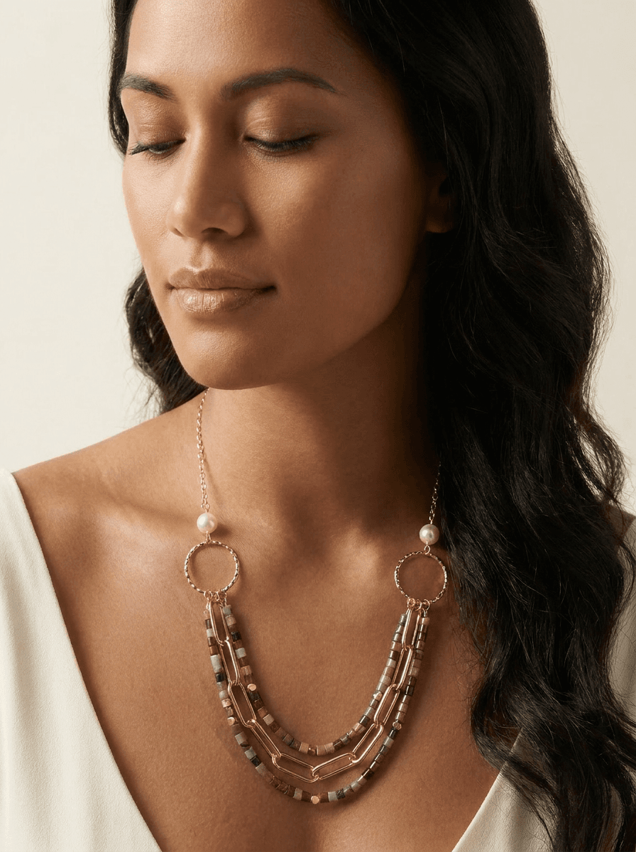 Freshwater Pearl & Crystal Necklace — worn on model