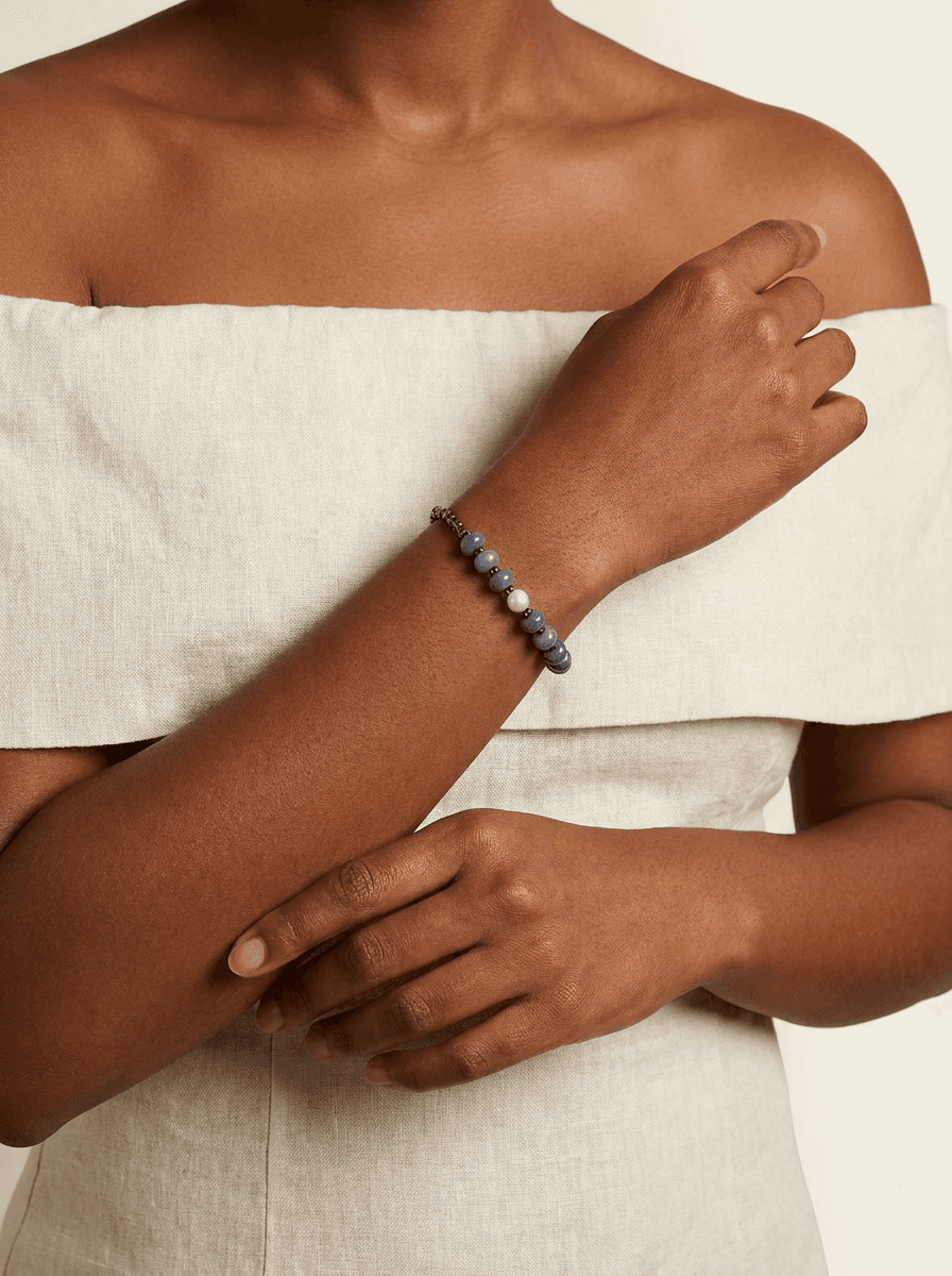 Freshwater Pearl & Stone Bracelet — worn on model