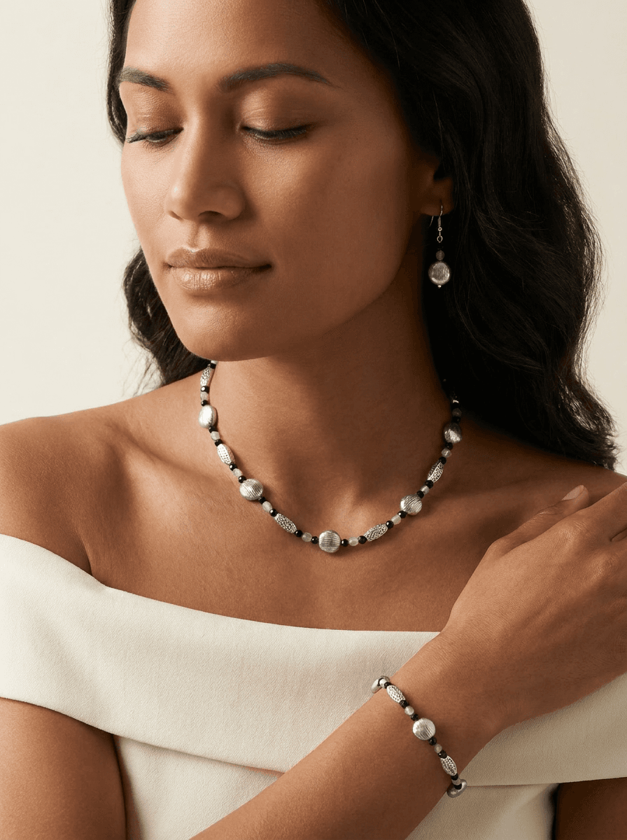 Crystal Necklace, Bracelet & Earring Set — worn on model