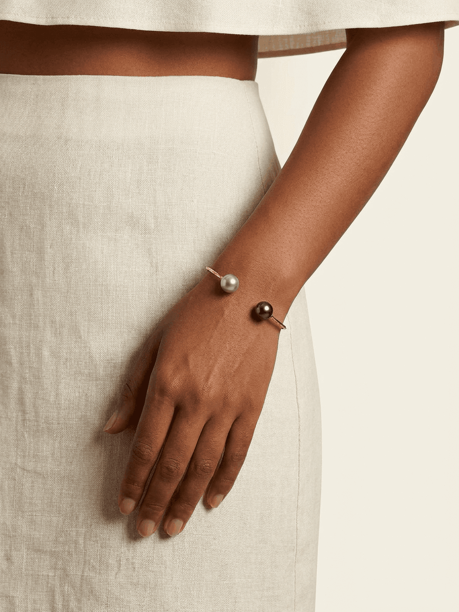 Two Tahitian Pearl Cuff Bracelet — worn on model