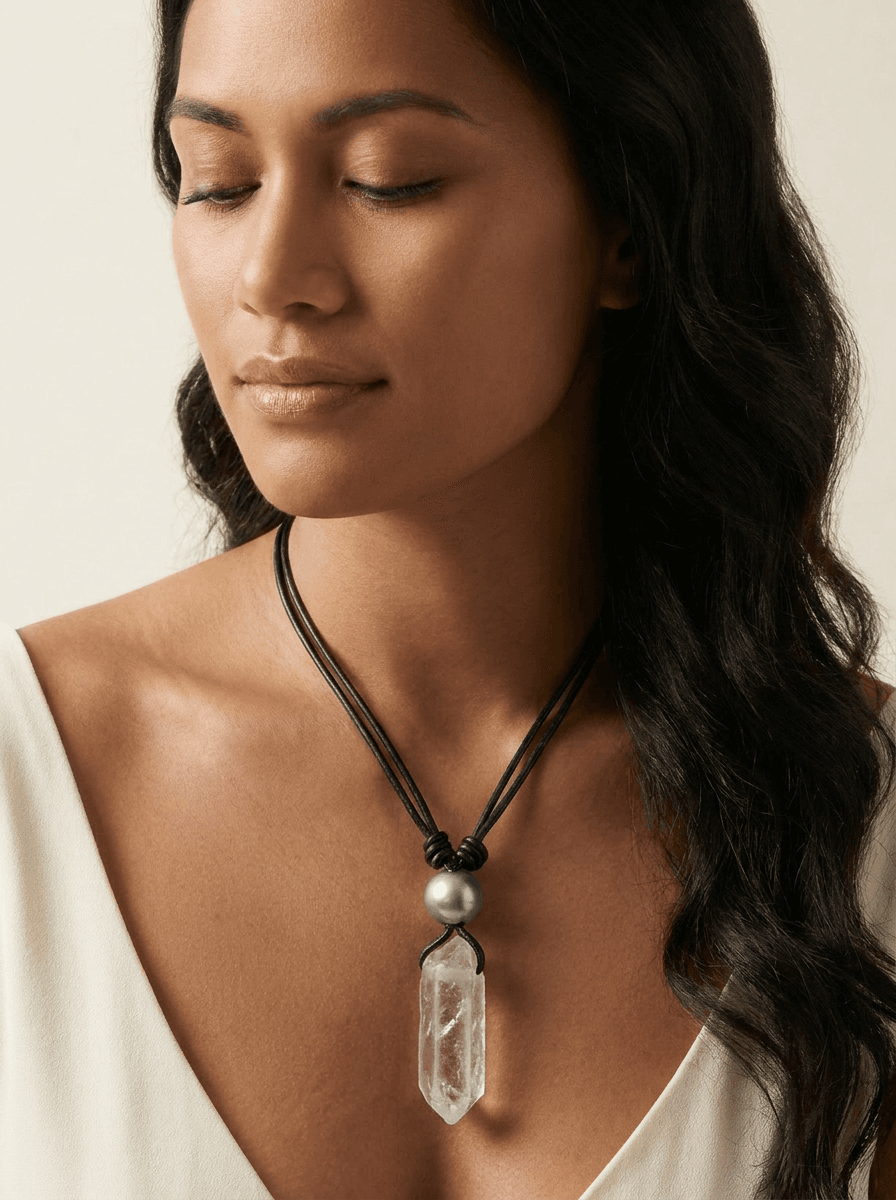 Tahitian Pearl & Crystal Necklace — worn on model