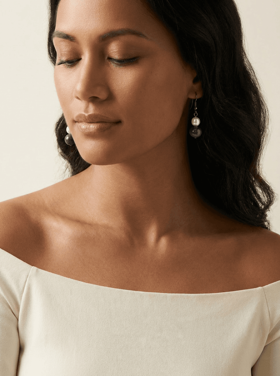 Freshwater Pearl & Stone Earrings — worn on model