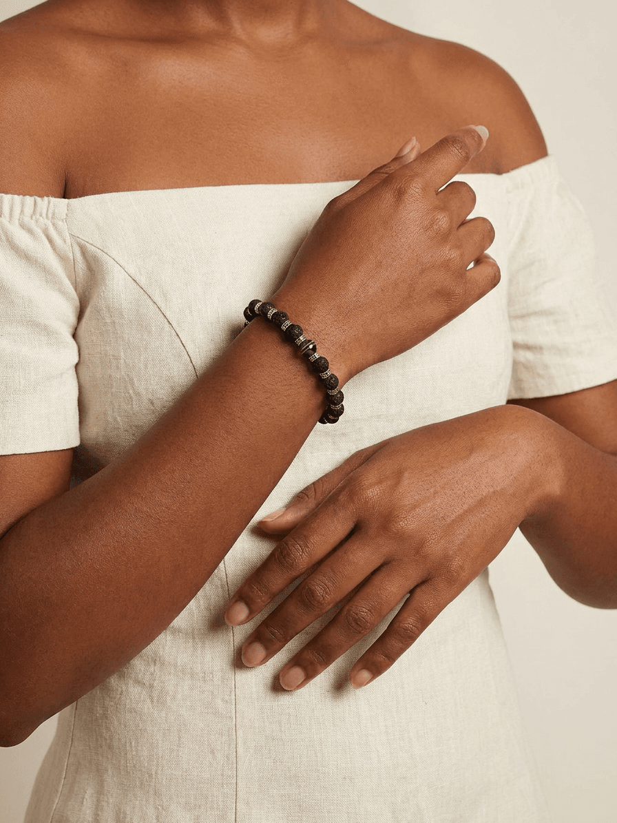 Single Tahitian Pearl & Stone Bracelet — worn on model