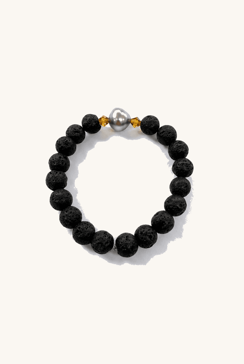 Single Tahitian Pearl & Black Stone Bracelet