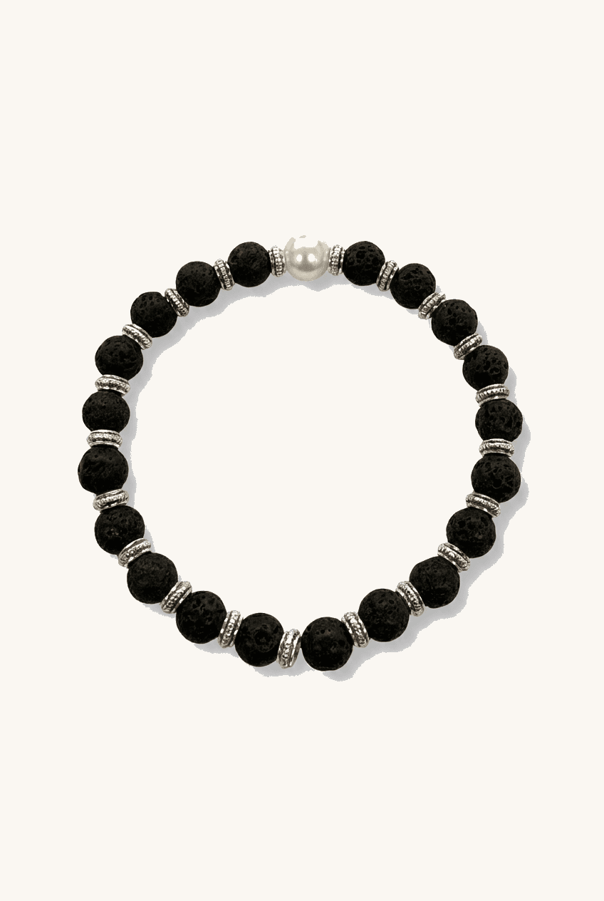 Silver Tahitian Pearl & Black Stone Bracelet