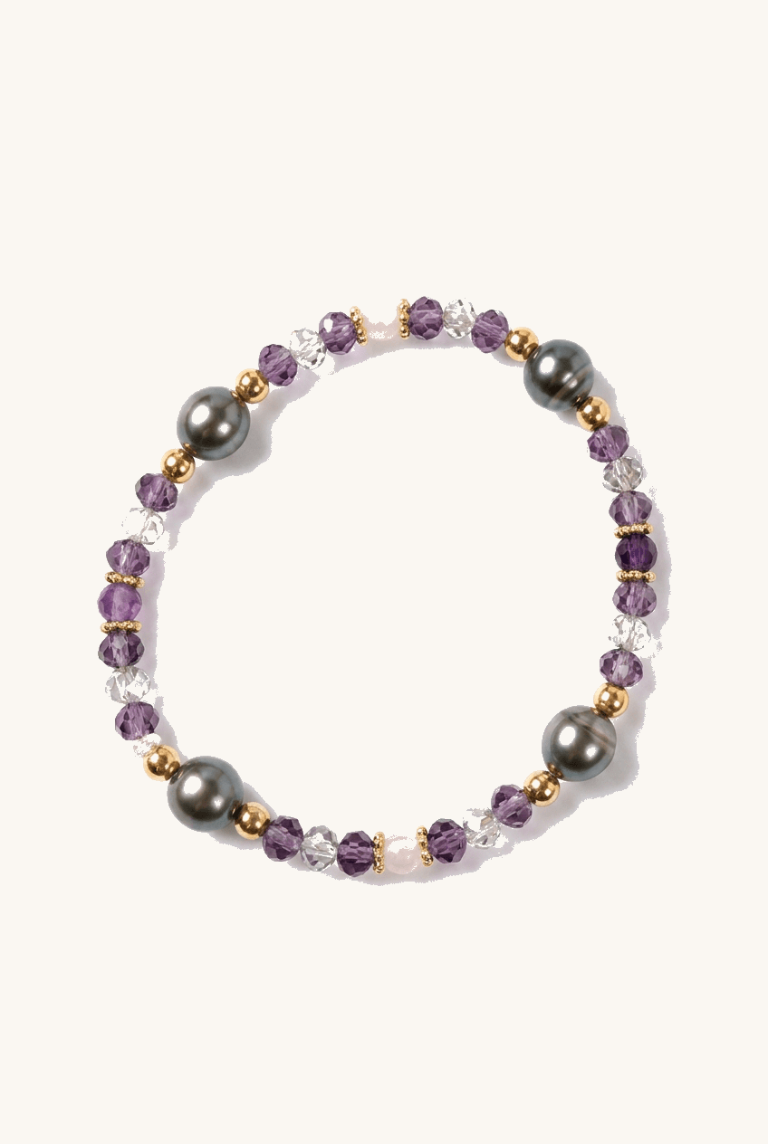 Four Tahitian Black Pearl & Crystal Bracelet
