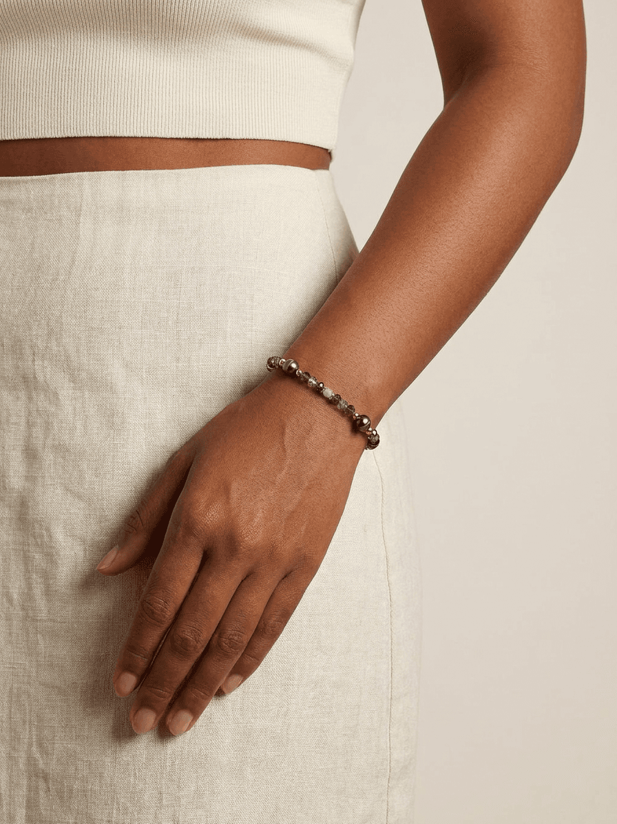 Four Tahitian Black Pearl & Crystal Bracelet — worn on model